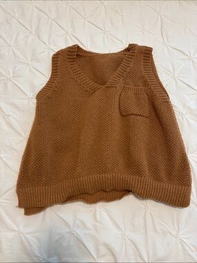Brown Knit V-Neck Sweater Vest